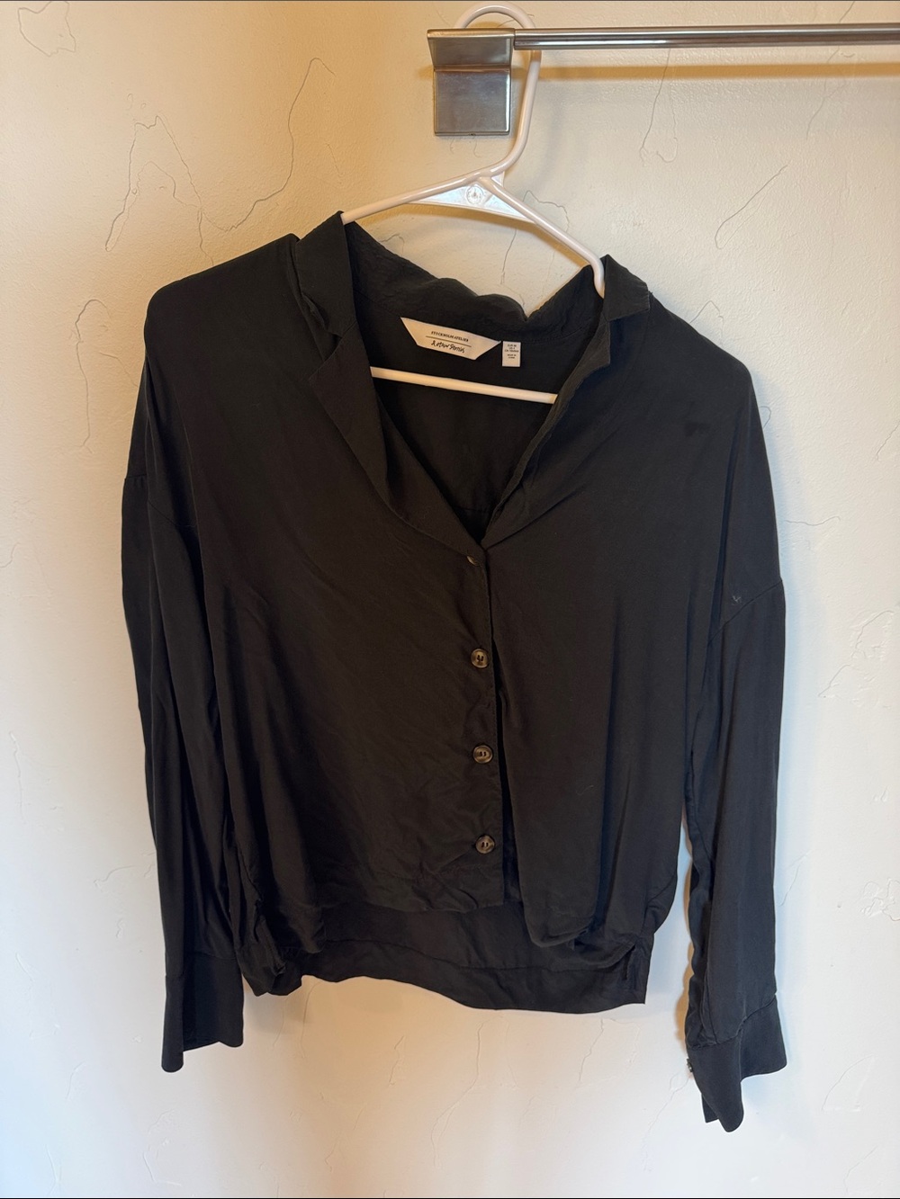 & Other Stories Black Relaxed Button-Front Blouse